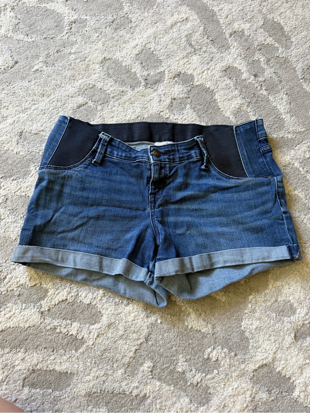 Denim Maternity Shorts with Stretch Waistband - Blue